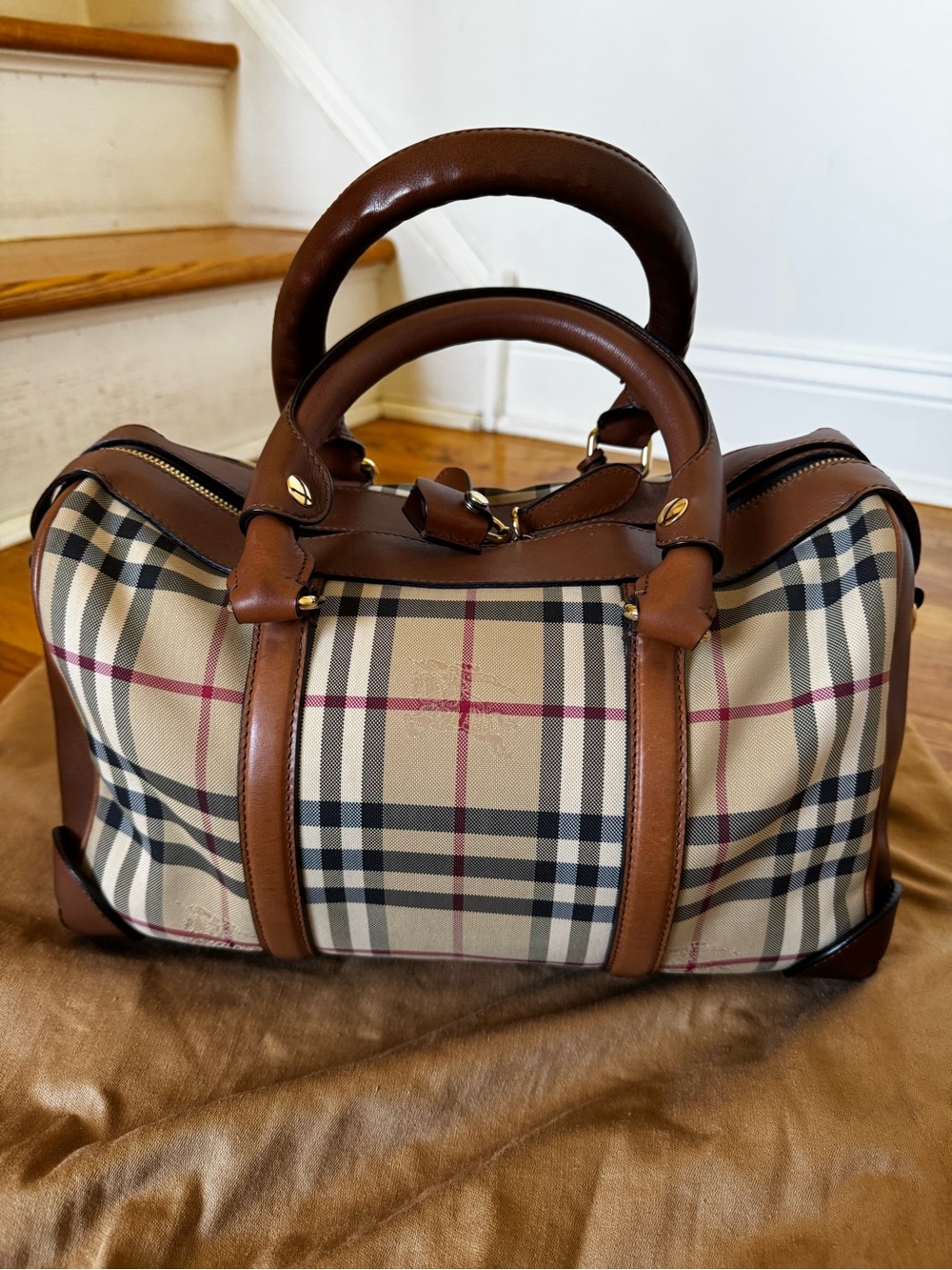 Burberry Check The Alchester Bag with Brown Leather Trim - Picture 3 of 14
